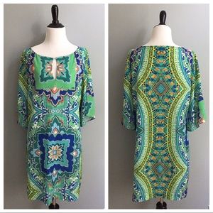 Hale Bob blue and green shift dress